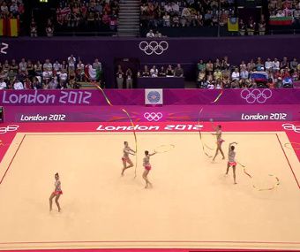 ОИ2012 Сборная команда России в групповых упражнениях(обручи и ленты)